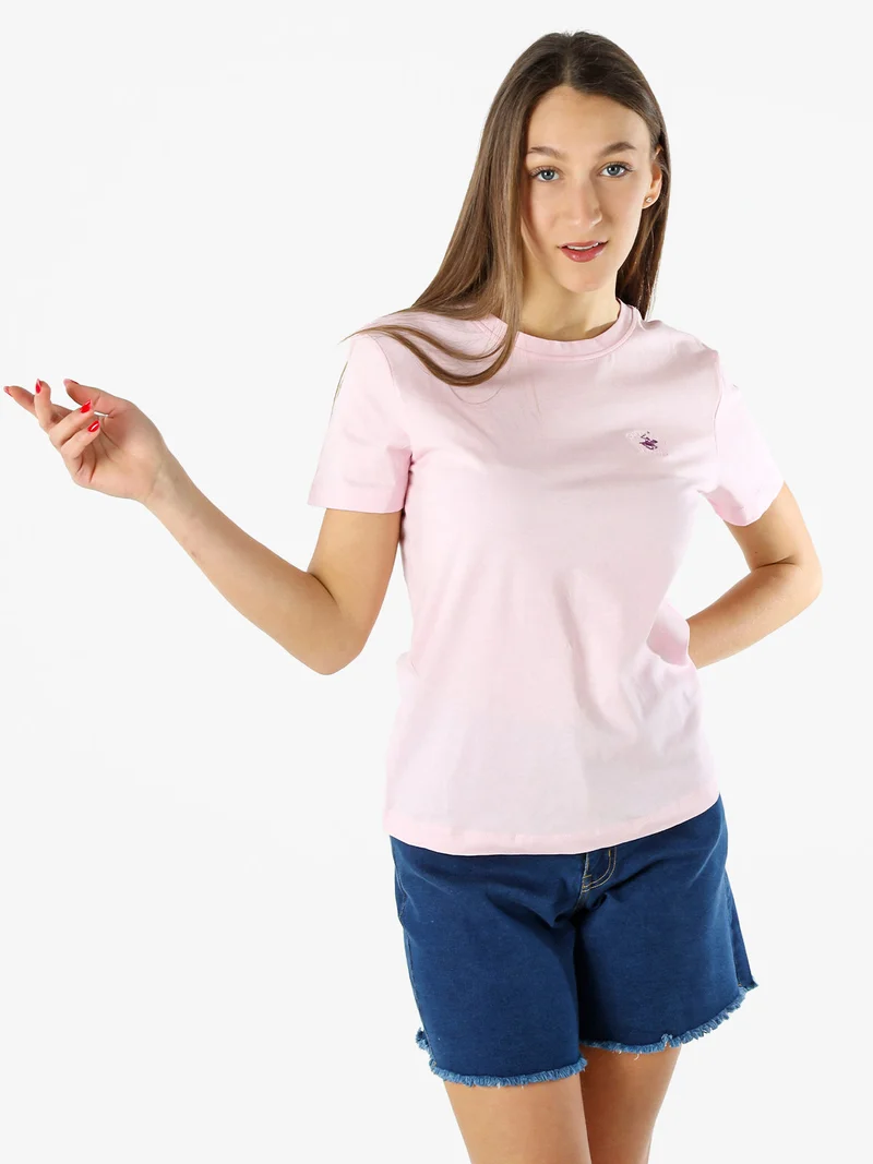 T-shirt girocollo da donna in cotone - rosa
