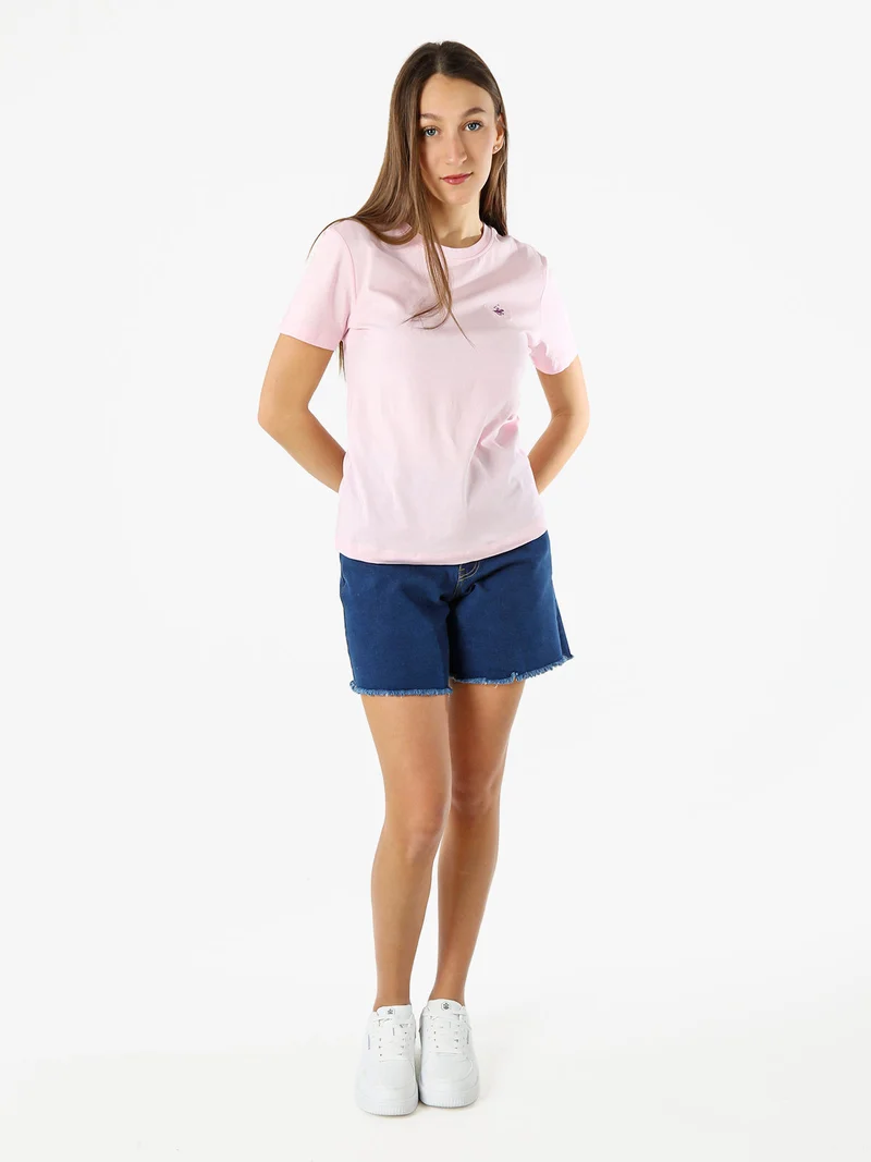 T-shirt girocollo da donna in cotone - rosa