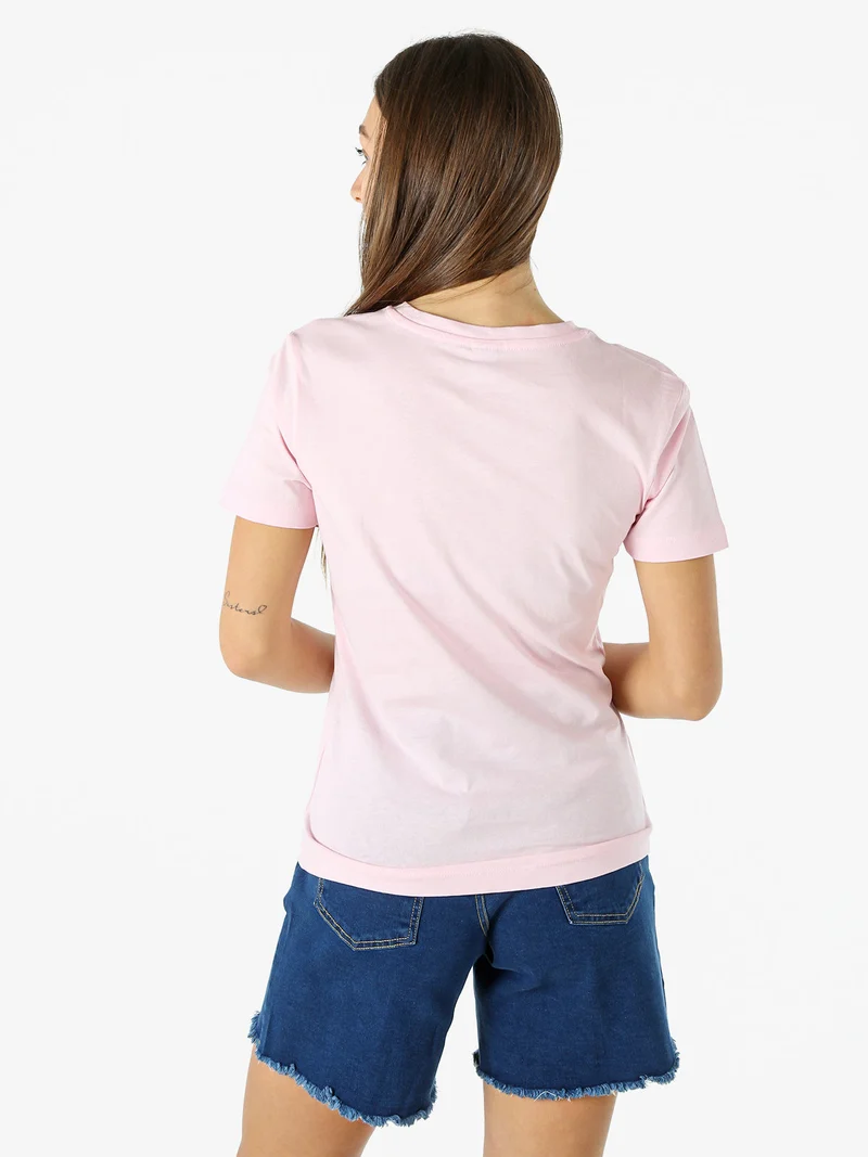T-shirt girocollo da donna in cotone - rosa