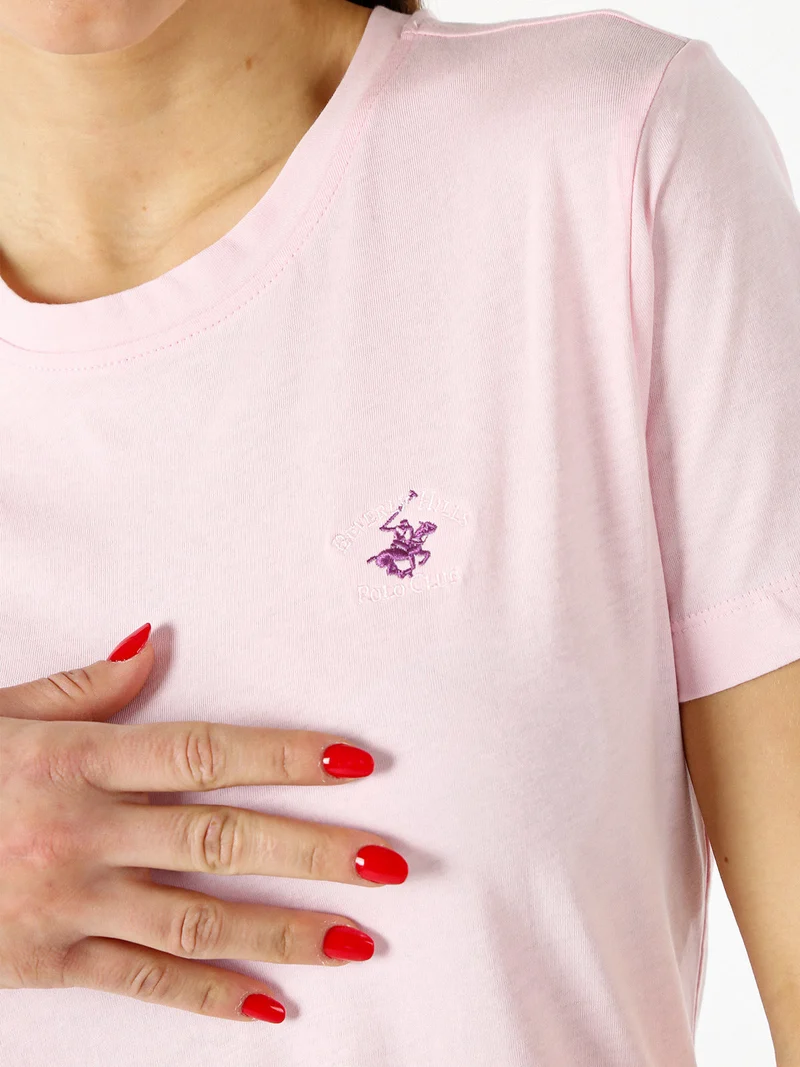 T-shirt girocollo da donna in cotone - rosa