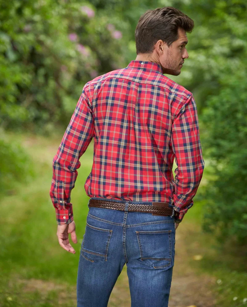 Herrenhemd "Steward" mit Button-Down-Kragen – Red Tartan