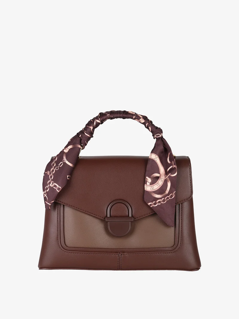 Borsetta a mano da donna con foulard sul manico - moro