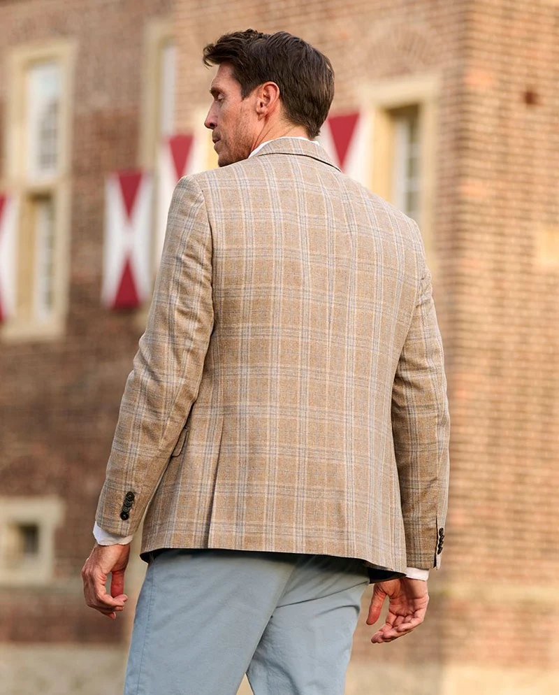 Sommersakko "London" im beige-blauem Glencheck aus Seide