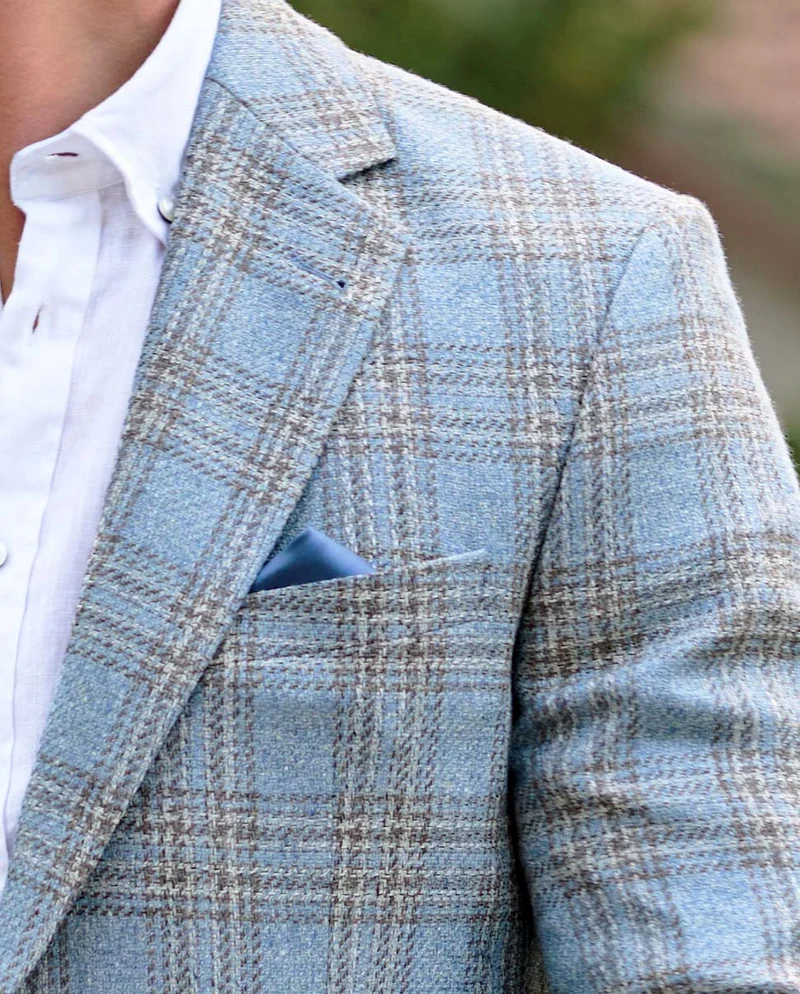 Leichtes Sommersakko "London SO" aus Schurwoll-Mix in light blue check