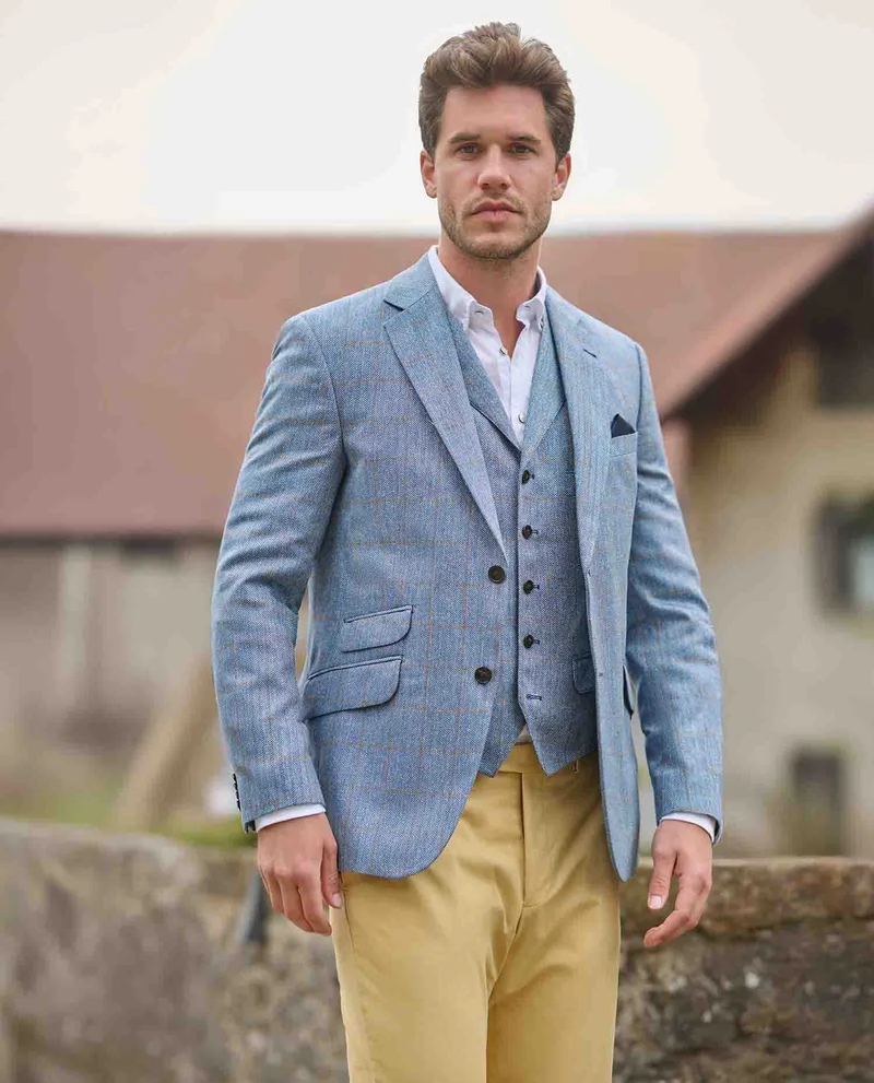 Sommersakko "London" aus Seide in light blue check