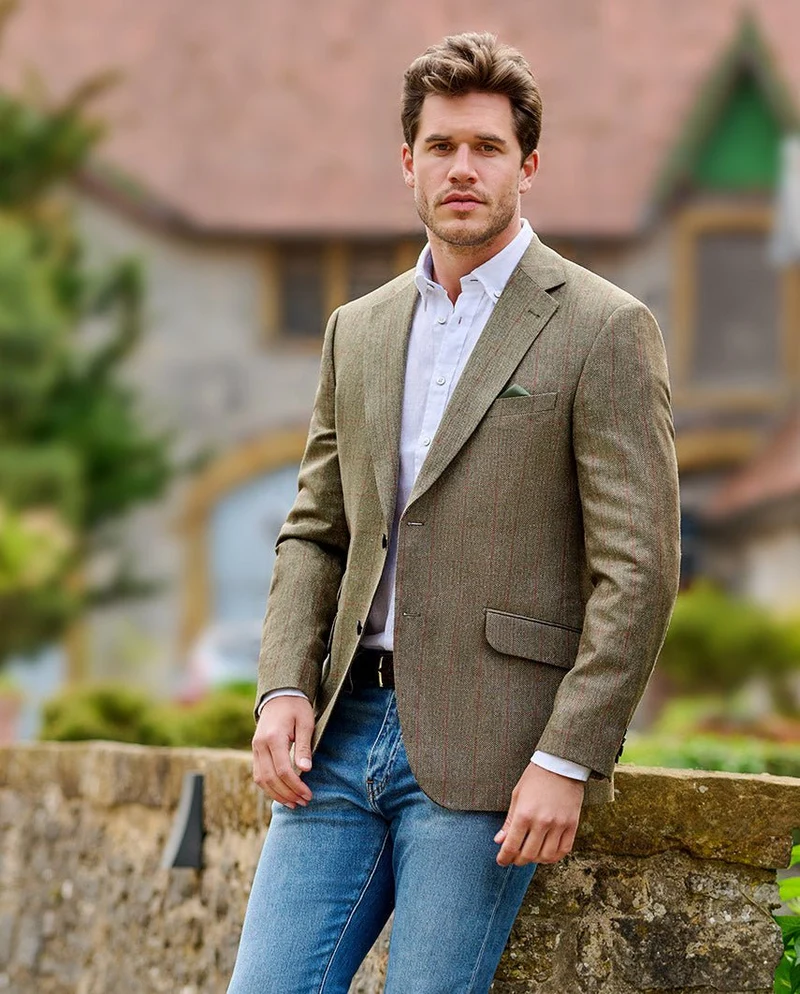 Sommersakko "London" aus Seide in oliv check