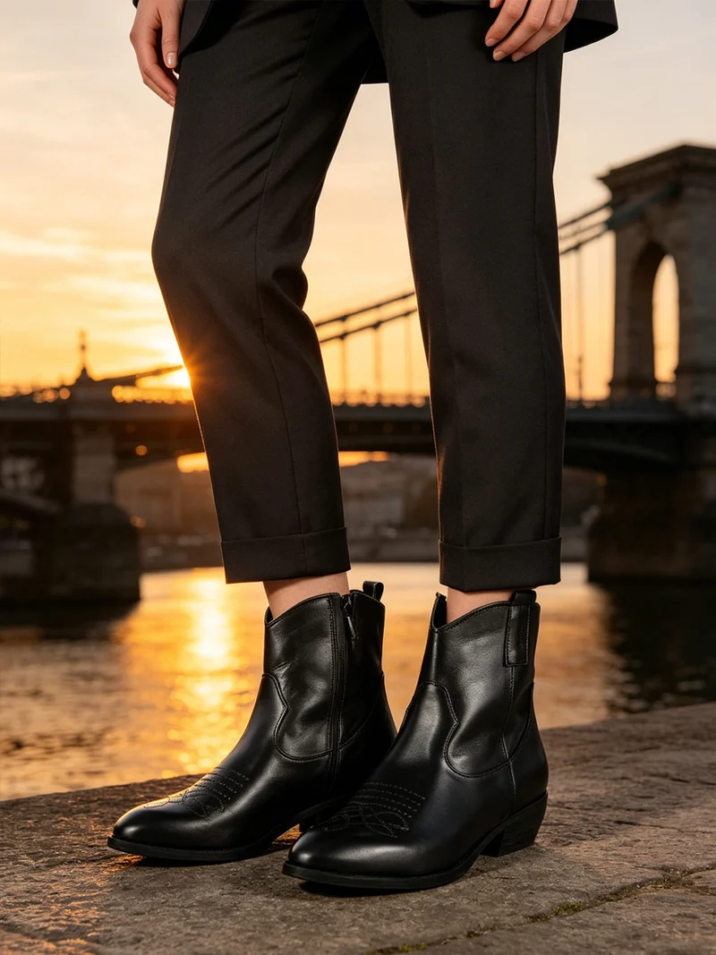 Stivaletti texani in pelle donna - nero