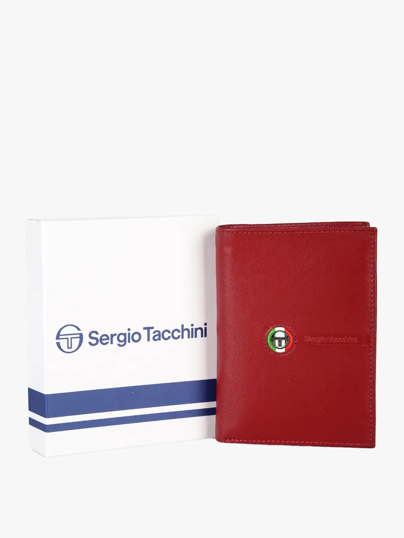 Portafoglio in pelle da uomo a libro con logo - bordeaux