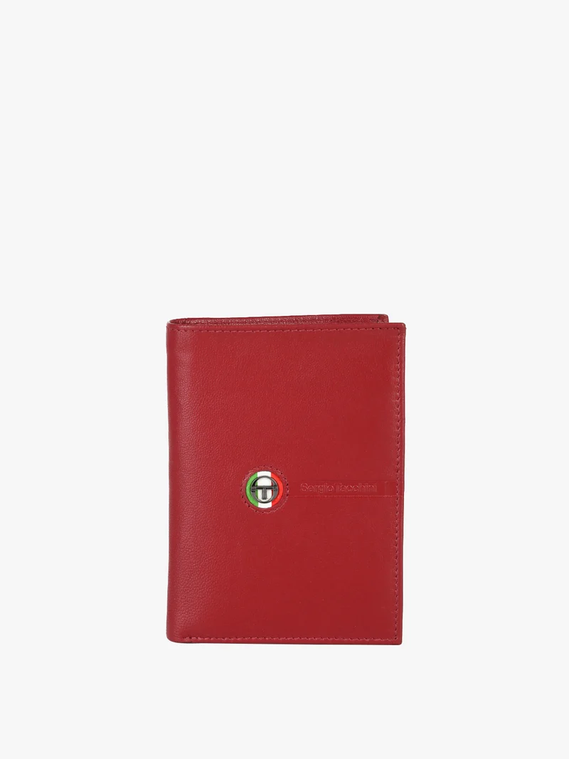 Portafoglio in pelle da uomo a libro con logo - bordeaux