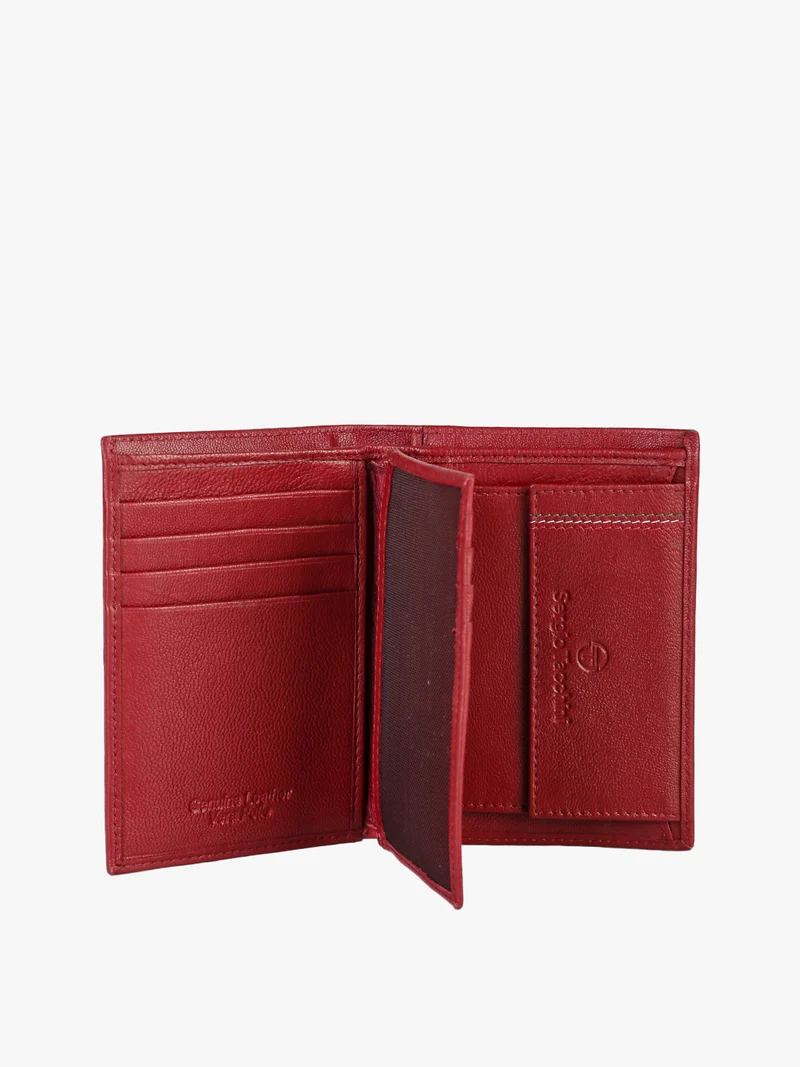 Portafoglio in pelle da uomo a libro con logo - bordeaux