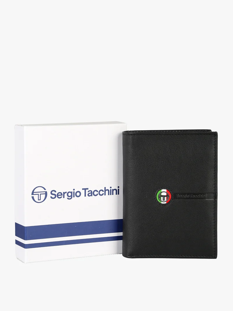 Portafoglio in pelle da uomo a libro con logo - nero