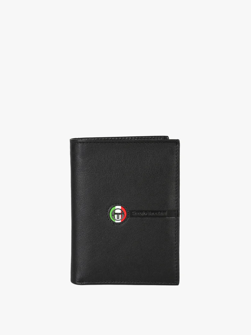 Portafoglio in pelle da uomo a libro con logo - nero
