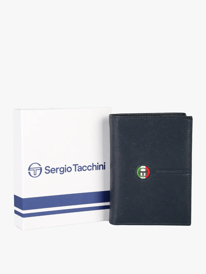 Portafoglio in pelle da uomo a libro con logo - blu scuro