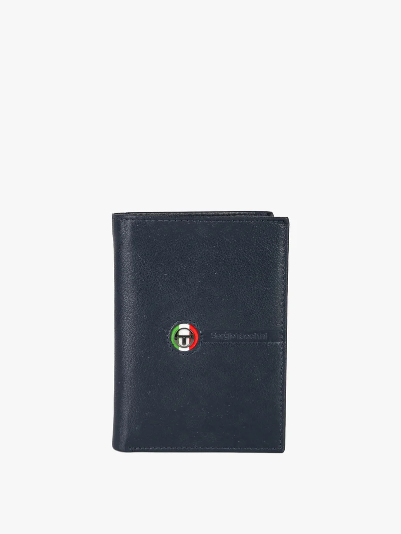 Portafoglio in pelle da uomo a libro con logo - blu scuro