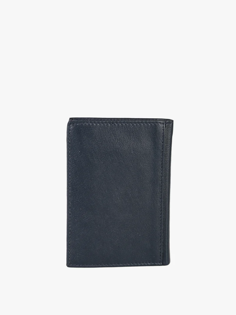 Portafoglio in pelle da uomo a libro con logo - blu scuro