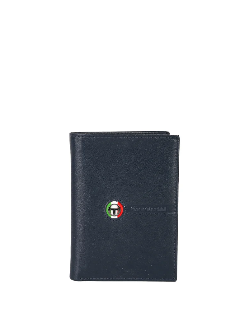 Portafoglio in pelle da uomo a libro con logo - blu scuro