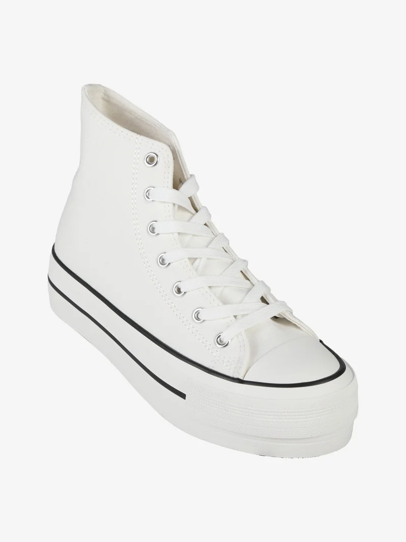 Sneakers donna alte in tela con platform - bianco