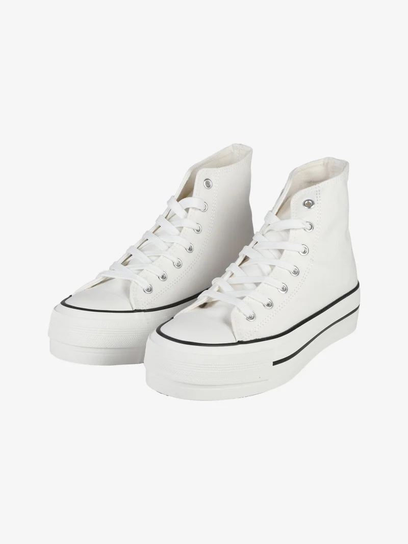 Sneakers donna alte in tela con platform - bianco