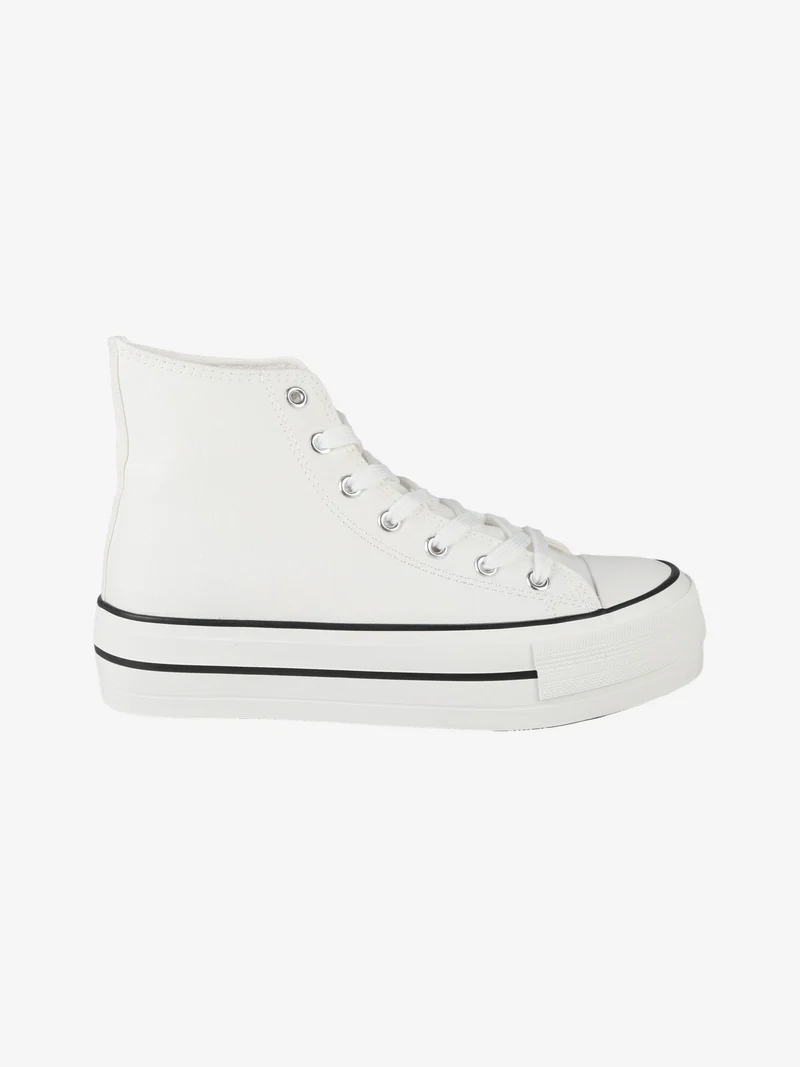 Sneakers donna alte in tela con platform - bianco