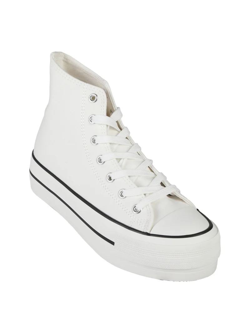 Sneakers donna alte in tela con platform - bianco