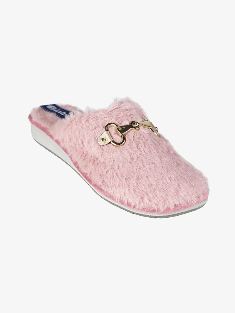 Pantofole donna in ecopelo con zeppa - rosa
