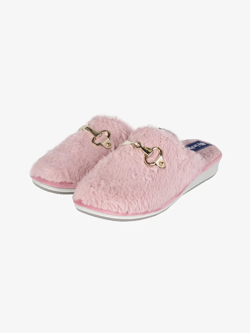 Pantofole donna in ecopelo con zeppa - rosa