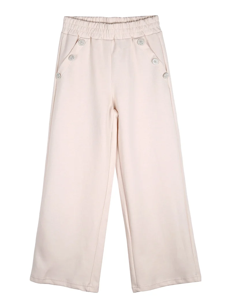 Completo 2 pezzi da ragazza con cappuccio e pantaloni a gamba larga - beige