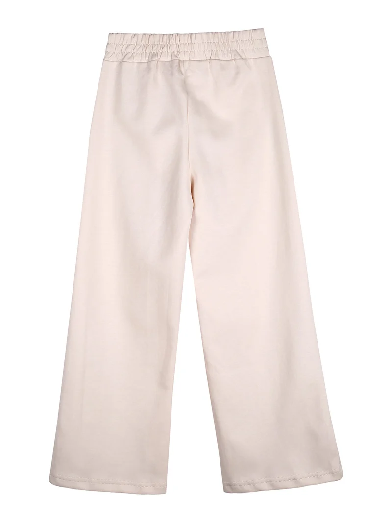 Completo 2 pezzi da ragazza con cappuccio e pantaloni a gamba larga - beige