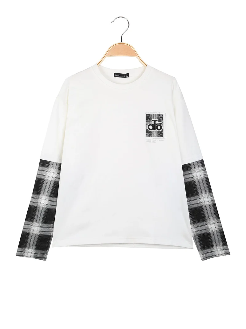 T-shirt da bambino a maniche lunghe in cotone - bianco