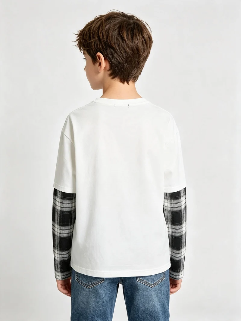 T-shirt da bambino a maniche lunghe in cotone - bianco