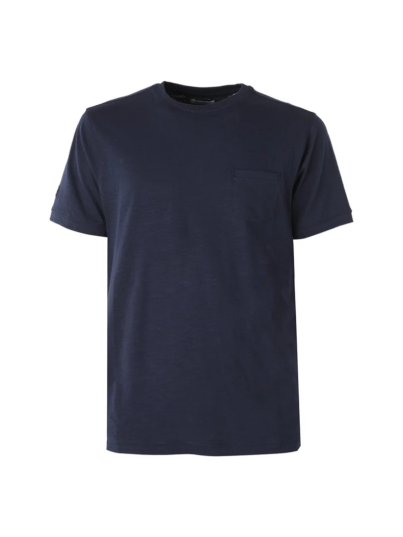 T-shirt girocollo in cotone da uomo con taschino - blu scuro