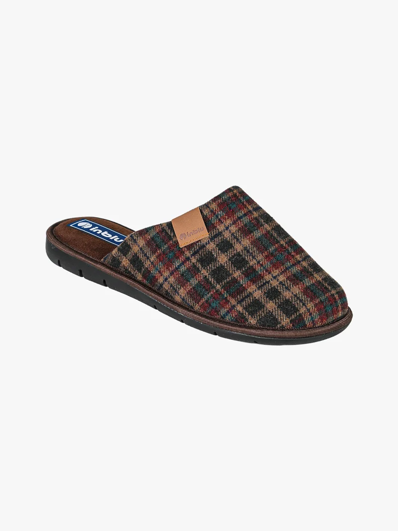 Pantofole uomo in tessuto con stampa tartan - moro