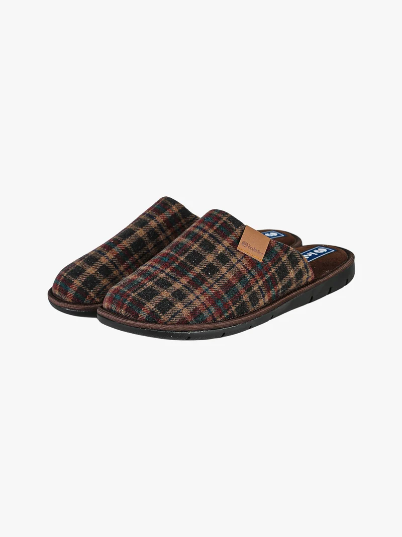 Pantofole uomo in tessuto con stampa tartan - moro