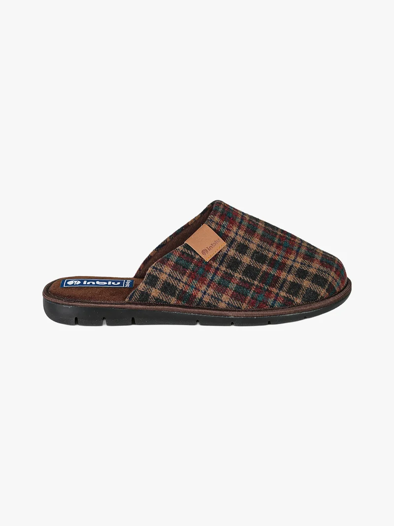 Pantofole uomo in tessuto con stampa tartan - moro
