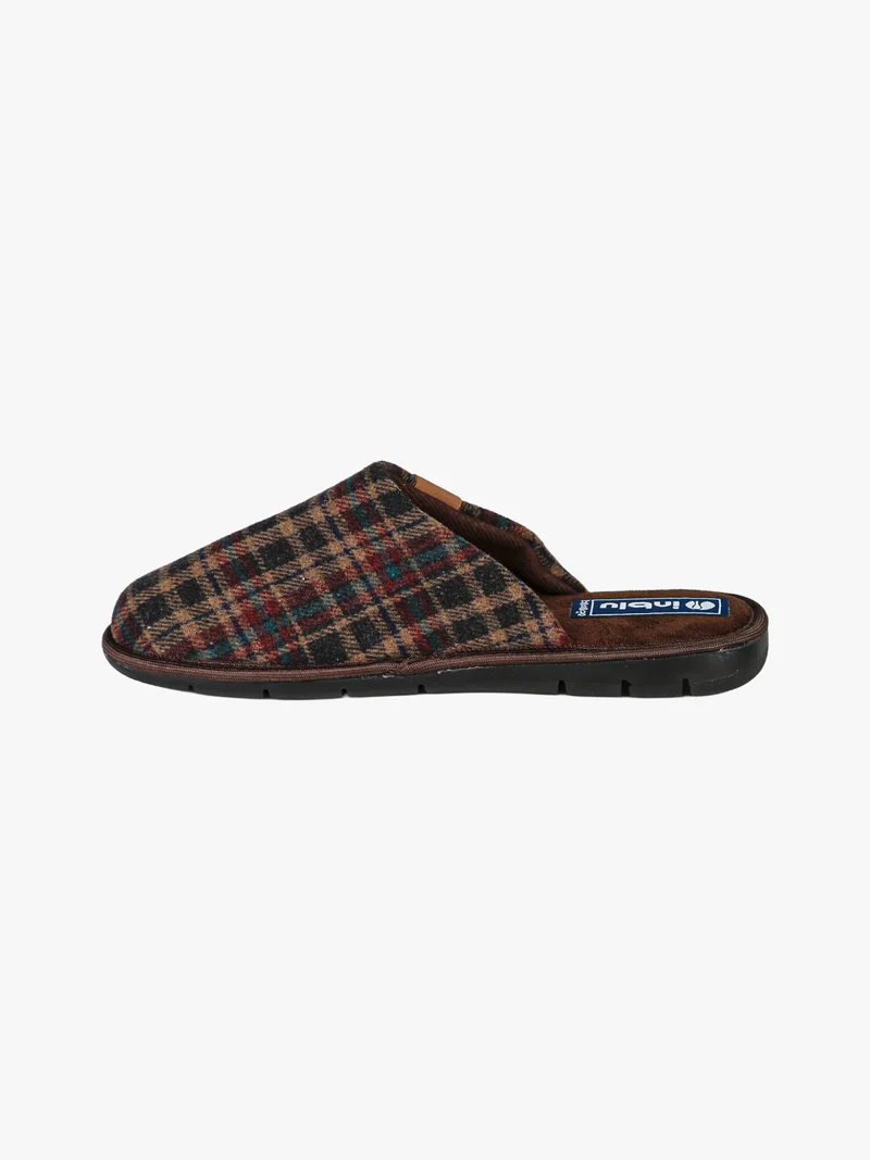 Pantofole uomo in tessuto con stampa tartan - moro