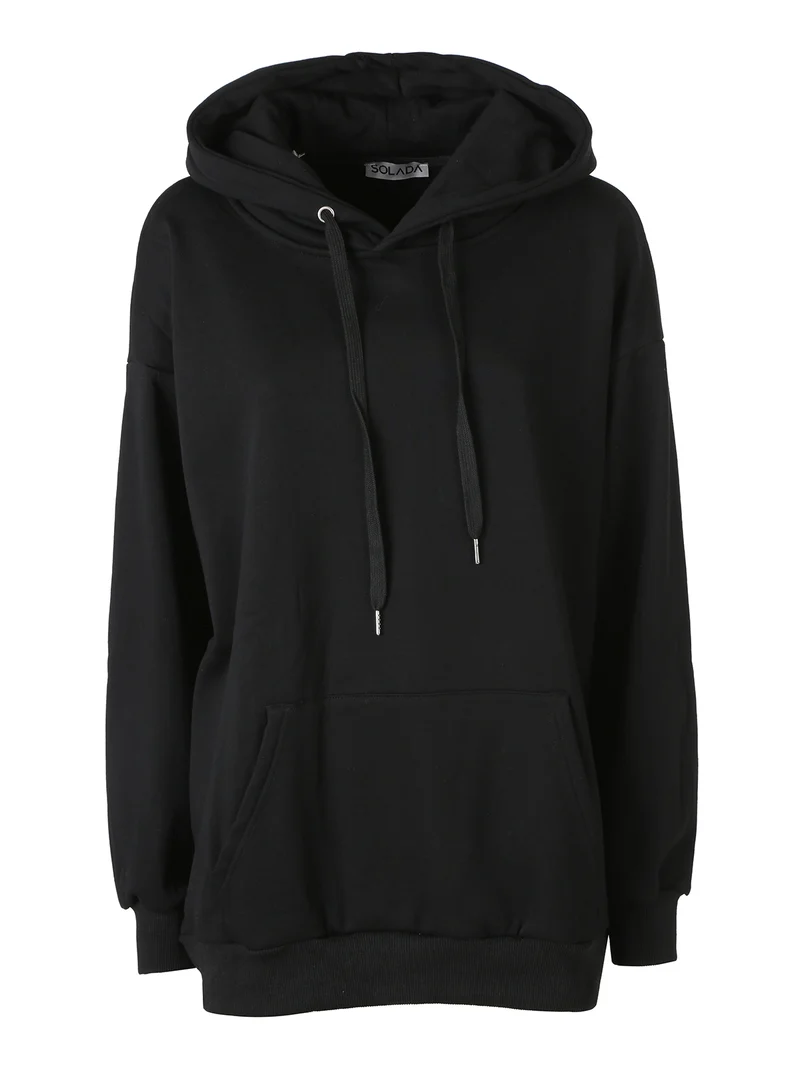 Felpa donna oversize con cappuccio e interno vellutato - nero