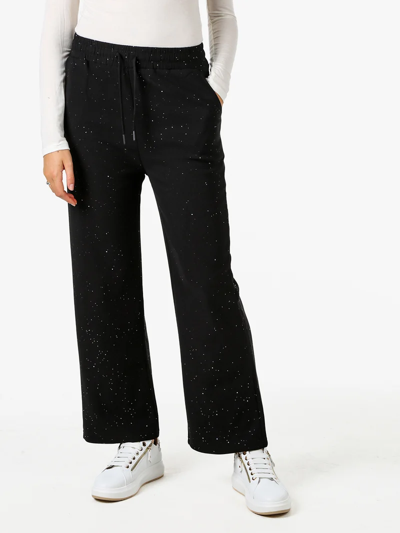 Pantaloni donna con dettagli brillanti e interno felpato - nero
