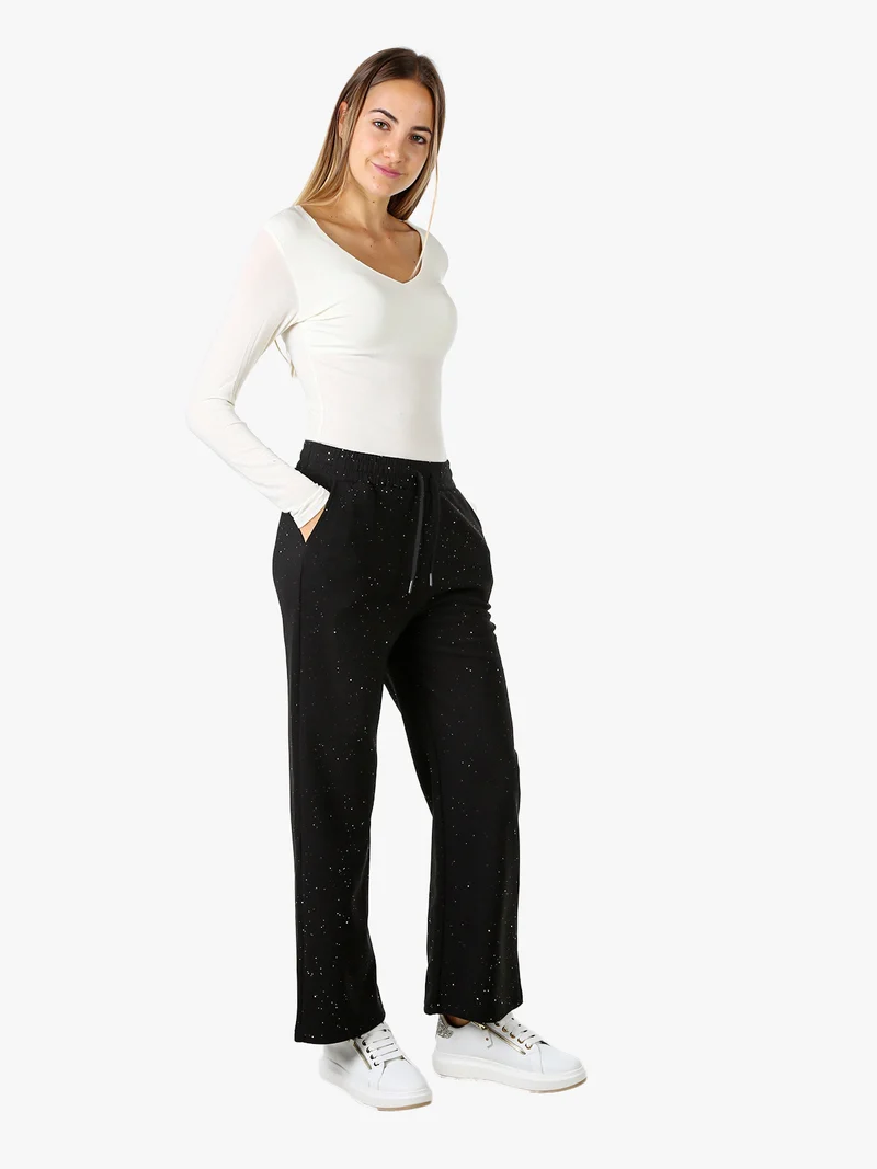 Pantaloni donna con dettagli brillanti e interno felpato - nero