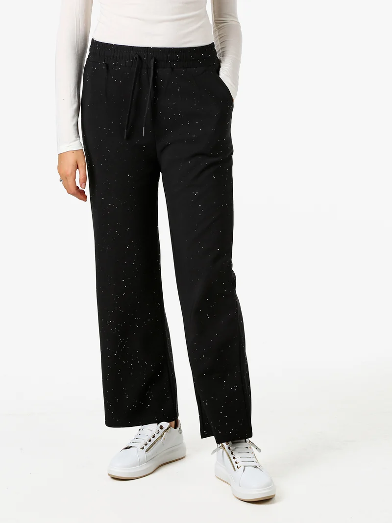 Pantaloni donna con dettagli brillanti e interno felpato - nero
