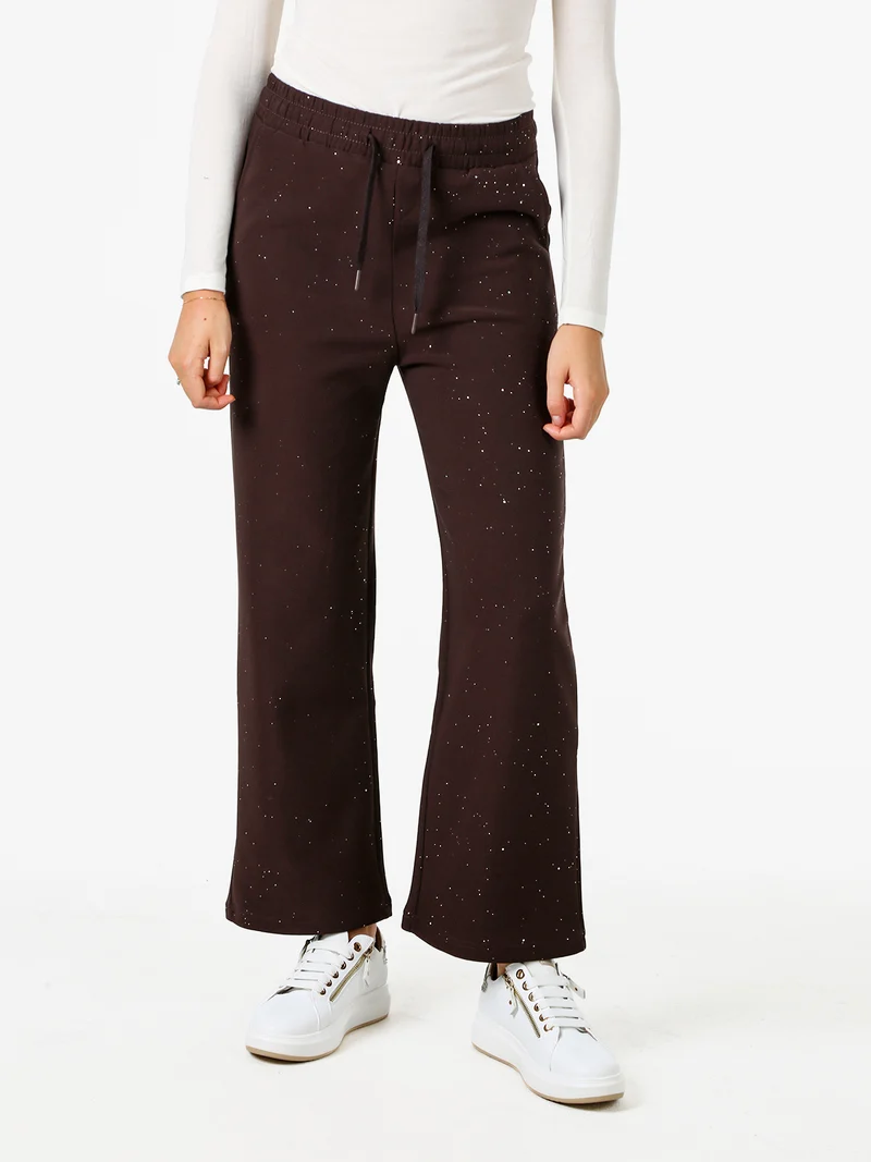 Pantaloni donna con dettagli brillanti e interno felpato - moro