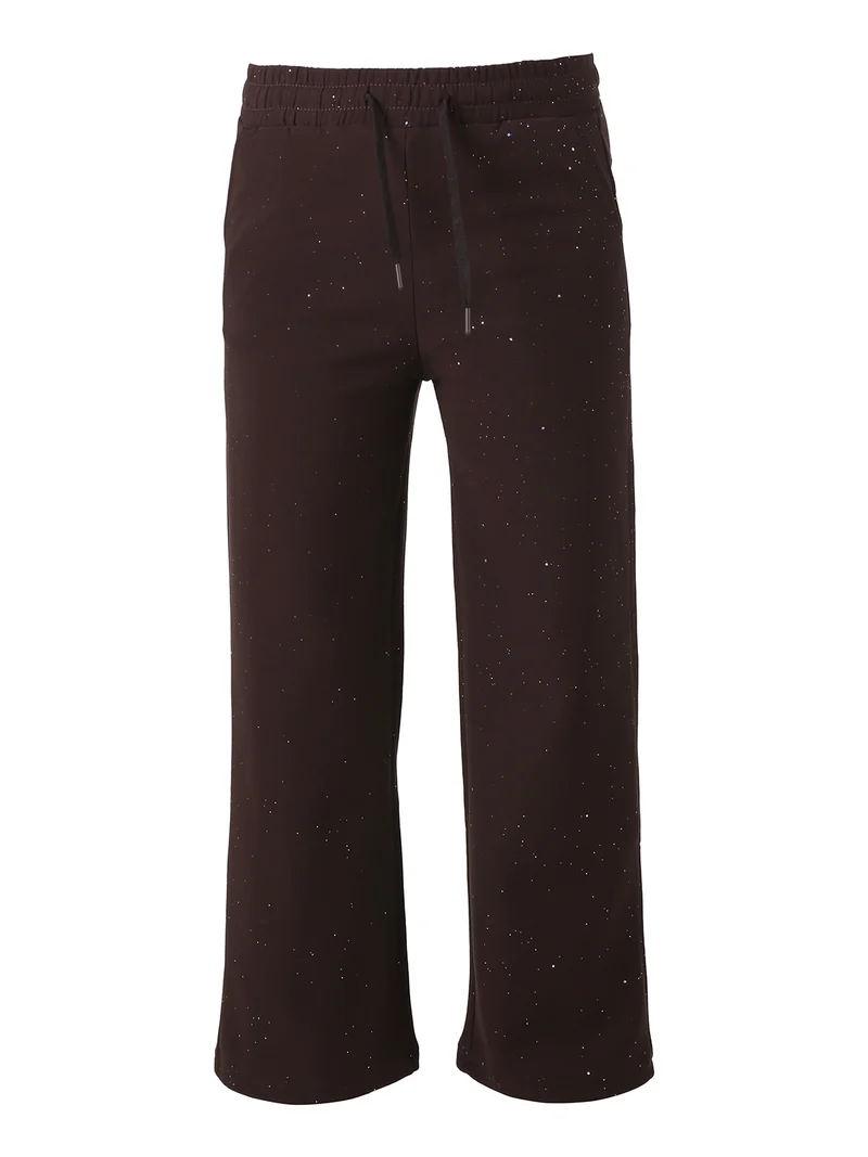 Pantaloni donna con dettagli brillanti e interno felpato - moro