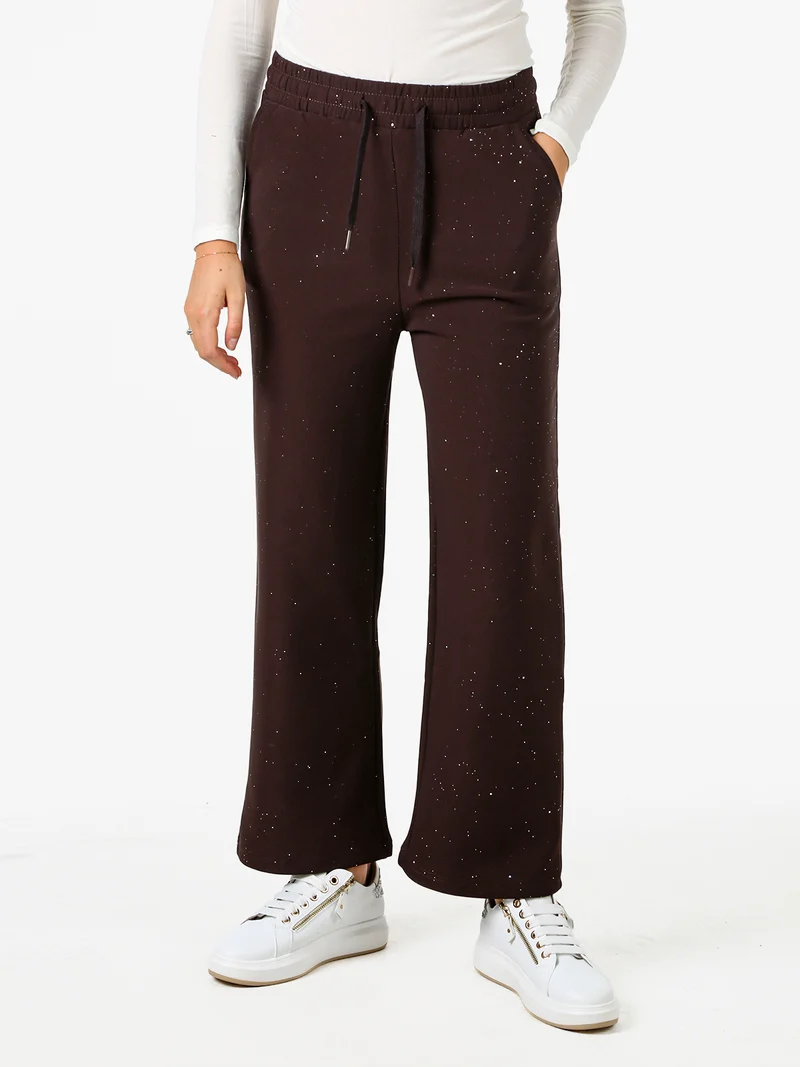 Pantaloni donna con dettagli brillanti e interno felpato - moro