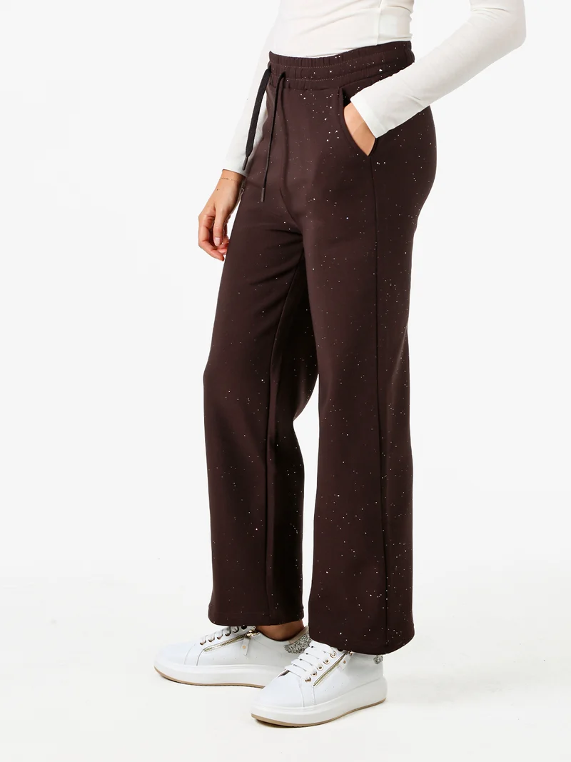 Pantaloni donna con dettagli brillanti e interno felpato - moro