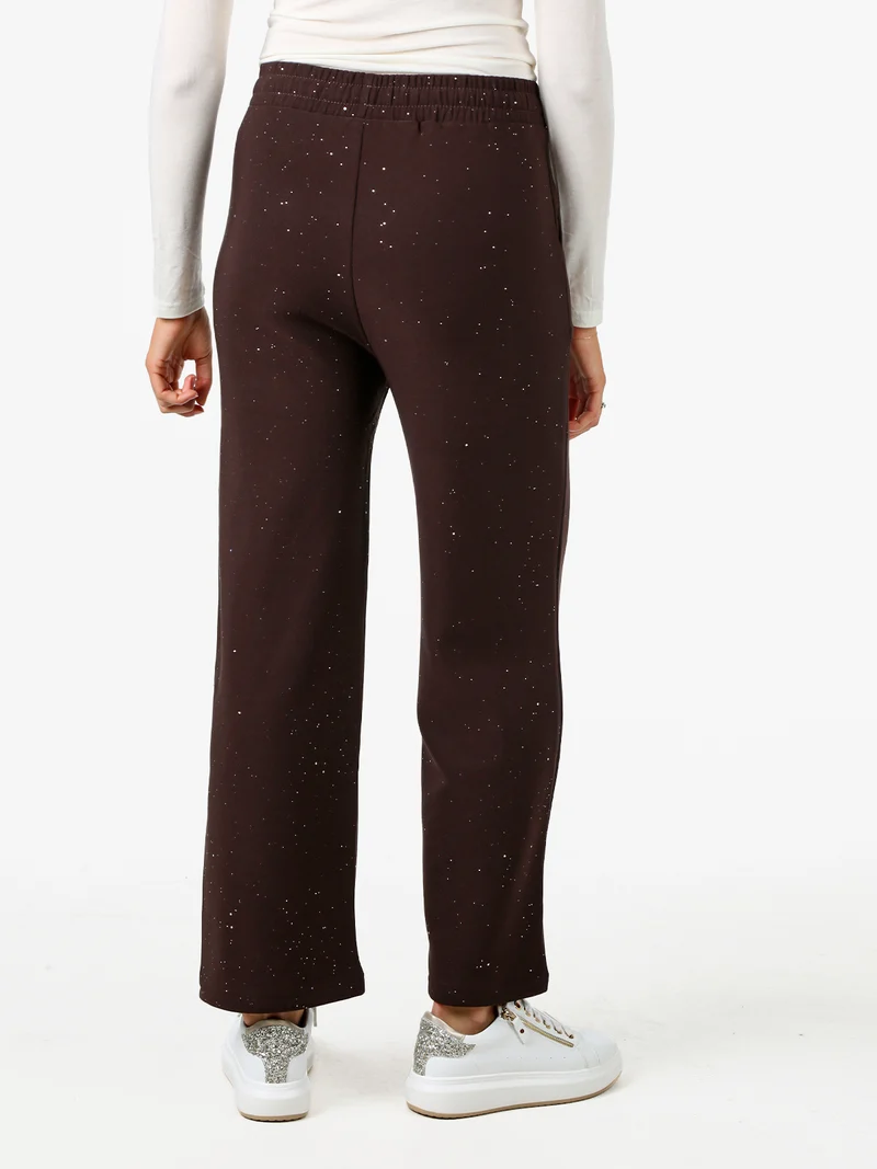 Pantaloni donna con dettagli brillanti e interno felpato - moro