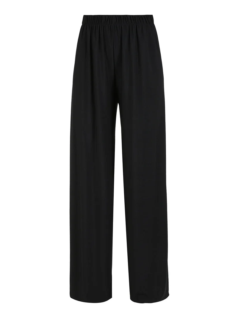 Pantaloni donna con elastico in vita a gamba larga - nero