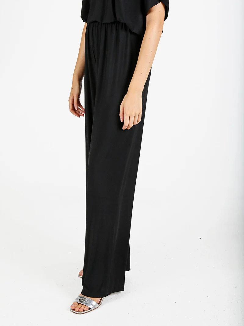 Pantaloni donna con elastico in vita a gamba larga - nero