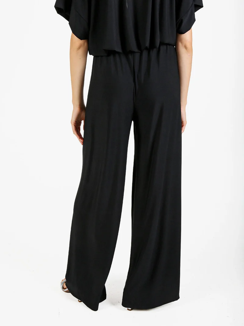 Pantaloni donna con elastico in vita a gamba larga - nero