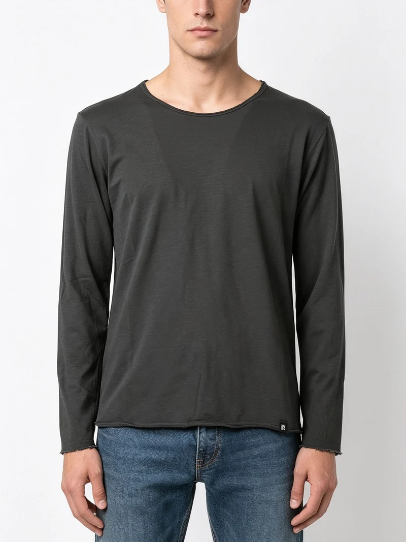 T-shirt da uomo a maniche lunghe in cotone - grigio scuro