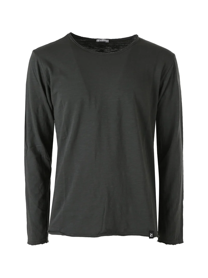 T-shirt da uomo a maniche lunghe in cotone - grigio scuro