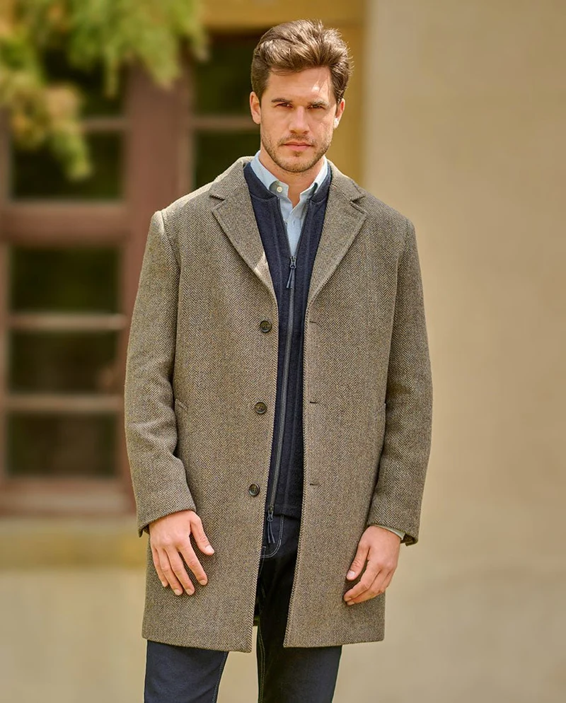 Herren Tweedmantel "Howard" in green Hill Tweed